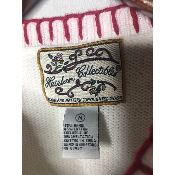 Heirloom Collectibles Patriotic Cardigan Sweater Embroidery Flags Hearts Size M - Picture 9 of 9